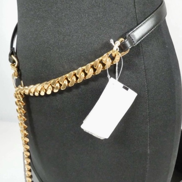 Saint Laurent Monogram Logo YSL Gold Tassel Black Leather Chain Belt ? main image 12